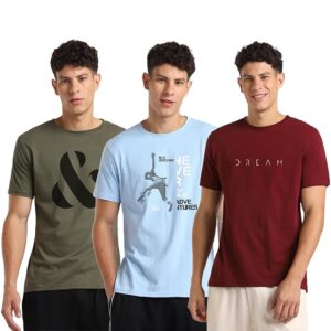 NOBERO Men's Graphic Printed Regular Fit Cotton T-Shirt (Pack of 3)