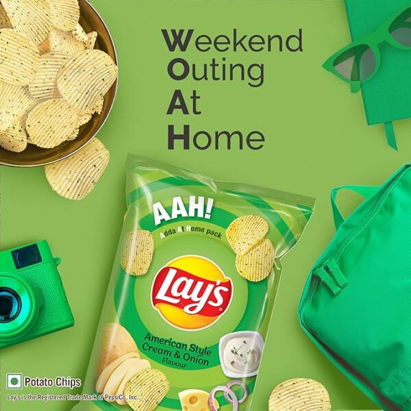 Lay's Potato Chips 82 Gram/115 Gram, American Style Cream & Onion Flavour, Crunchy Chips & Snacks (Weight May Vary) - Image 3