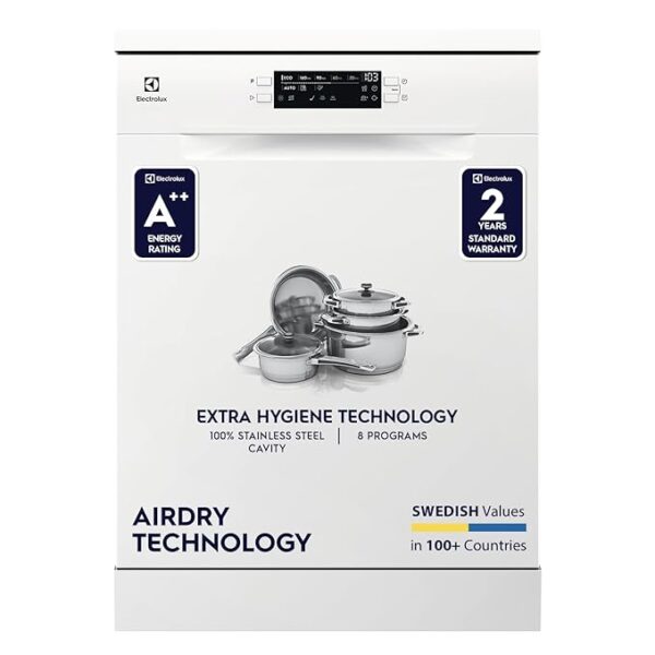 Electrolux 13 Place Settings Dishwasher Machine for Home, Fully Automatic with AirDry, In-Built Heater, White, UltimateCare 300, ESA47220SW