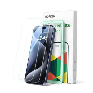 UGREEN 2 Pack Screen Protector for iPhone 15 Pro 6.1 inch HD Clear, 9H Hardness, Anti-scratch, Anti-fingerprint, Ultra Resistant, Tempered Glass Film with Easy-Installation Tool
